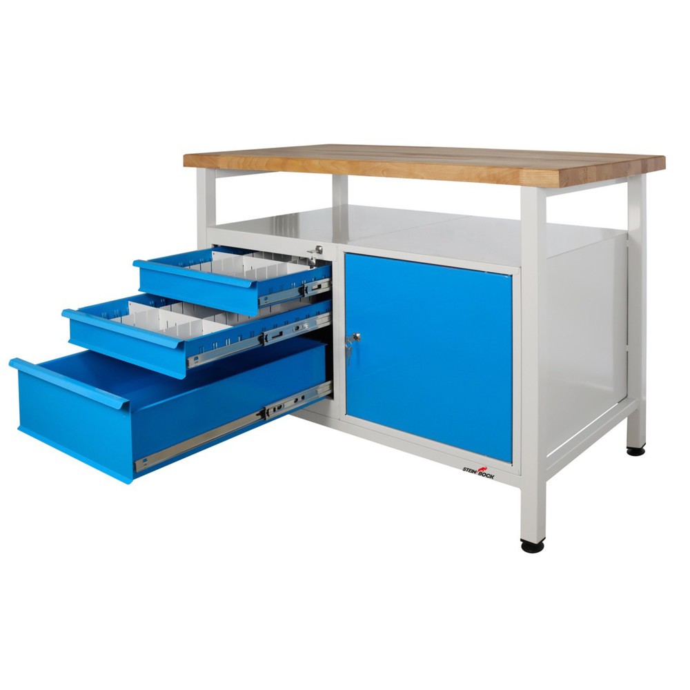 Immagine del prodotto n. 4: Banco da lavoro Steinbock® Premium, 1 ripiano, 3 cassetti, 1 anta, portata 300 kg, AxLxP 840 x 1.200 x 600 mm, RAL 7035/5012