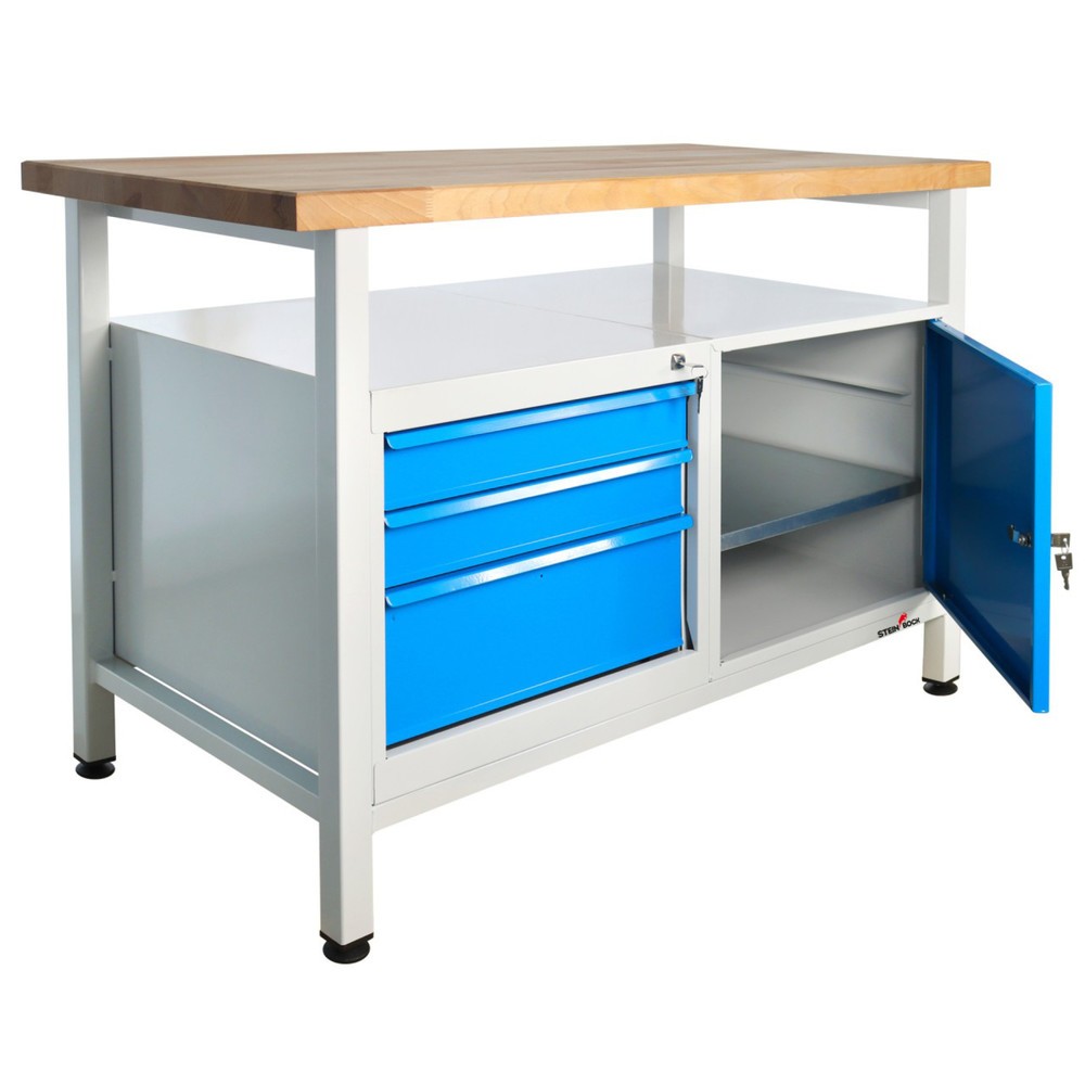 Immagine del prodotto n. 5: Banco da lavoro Steinbock® Premium, 1 ripiano, 3 cassetti, 1 anta, portata 300 kg, AxLxP 840 x 1.200 x 600 mm, RAL 7035/5012