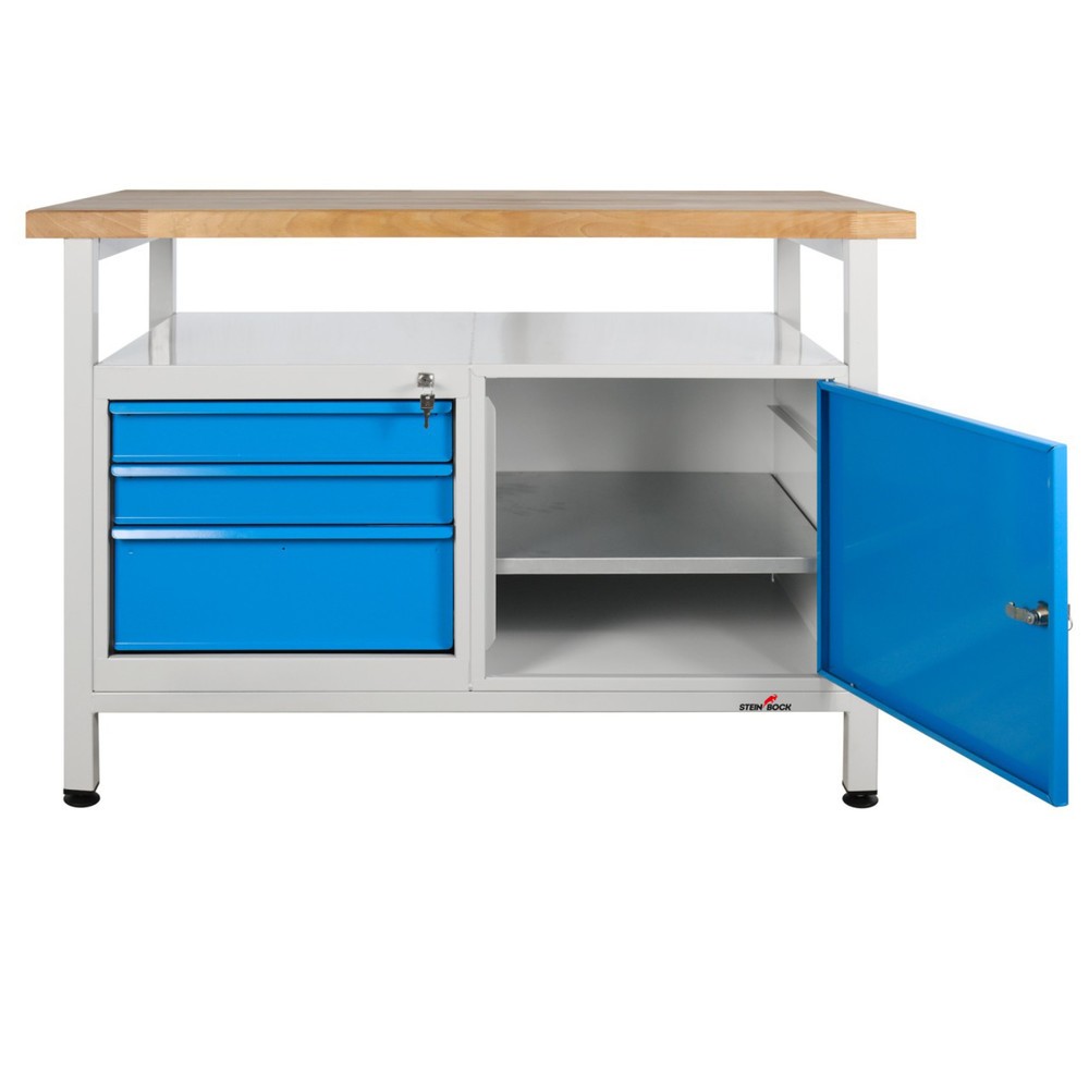 Immagine del prodotto n. 6: Banco da lavoro Steinbock® Premium, 1 ripiano, 3 cassetti, 1 anta, portata 300 kg, AxLxP 840 x 1.200 x 600 mm, RAL 7035/5012