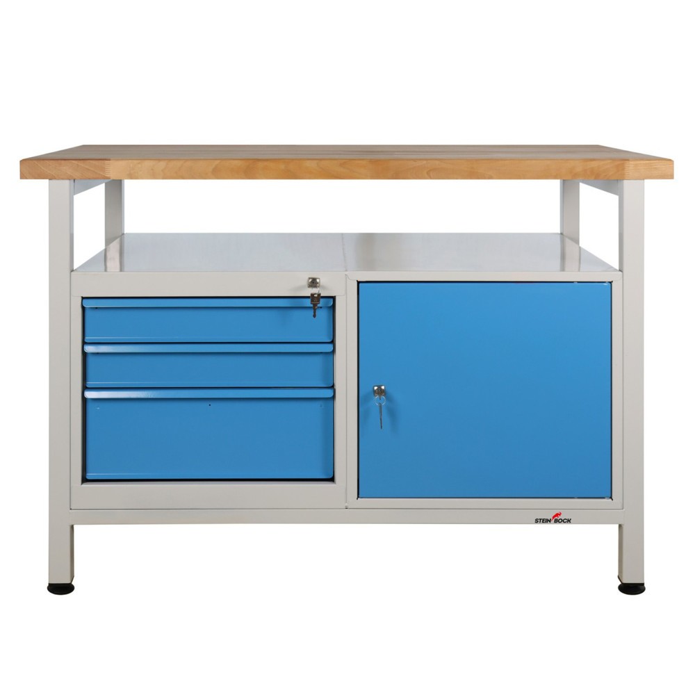 Immagine del prodotto n. 7: Banco da lavoro Steinbock® Premium, 1 ripiano, 3 cassetti, 1 anta, portata 300 kg, AxLxP 840 x 1.200 x 600 mm, RAL 7035/5012