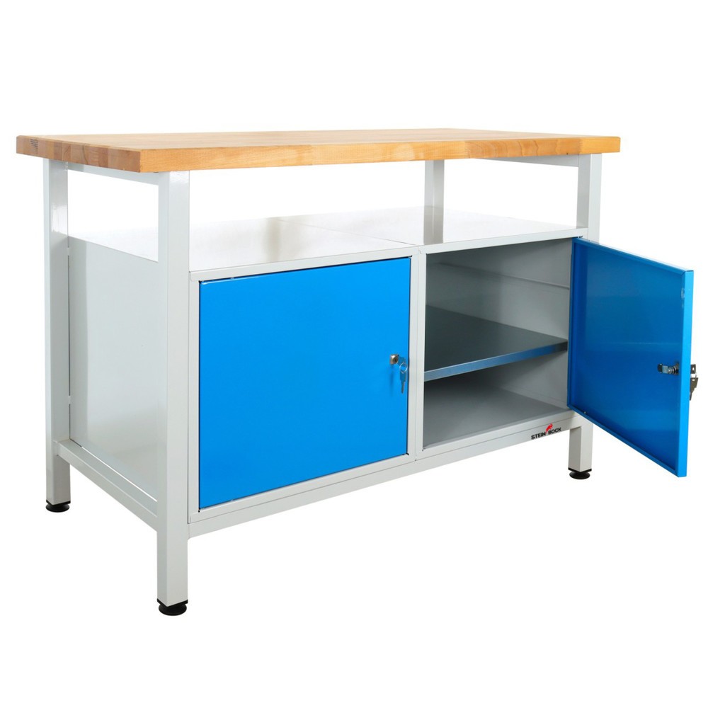 Immagine del prodotto n. 6: Banco da lavoro Steinbock® Premium, 1 ripiano, 2 ante, portata 300 kg, AxLxP 840 x 1.200 x 600 mm, RAL 7035/5012