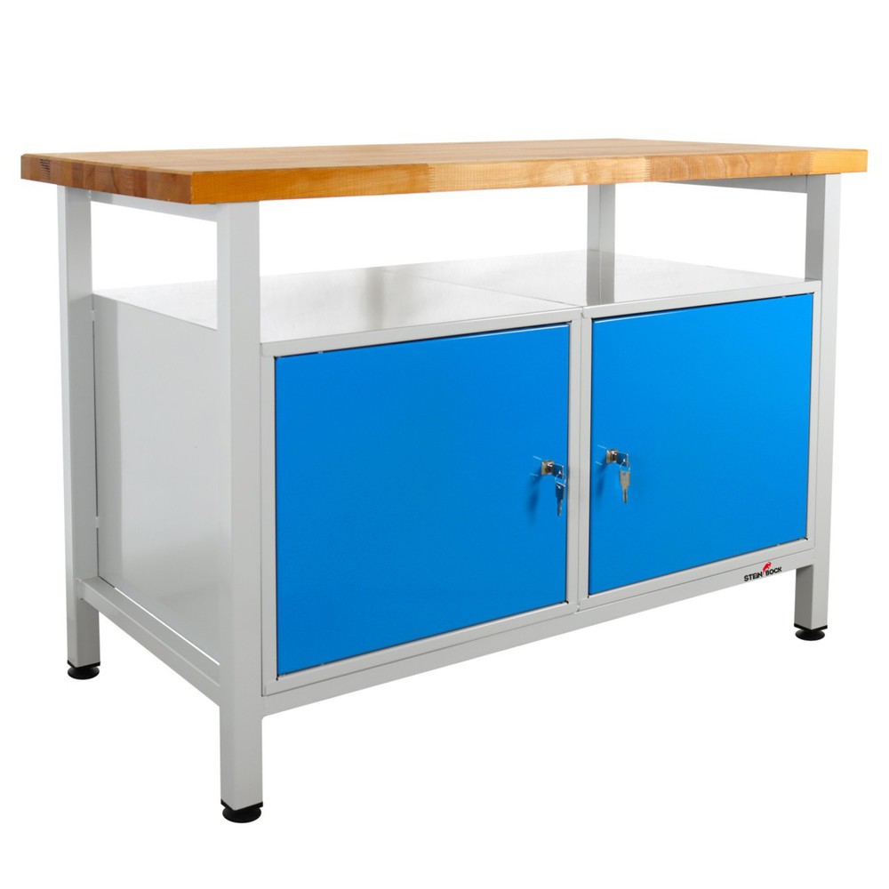 Immagine del prodotto n. 1: Banco da lavoro Steinbock® Premium, 1 ripiano, 2 ante, portata 300 kg, AxLxP 840 x 1.200 x 600 mm, RAL 7035/5012
