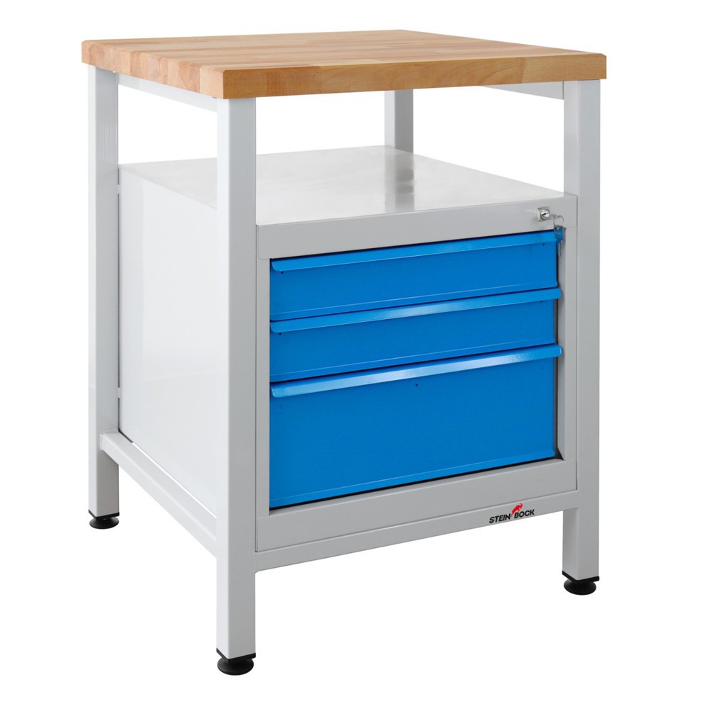 Immagine del prodotto n. 1: Banco da lavoro Steinbock® Premium, 1 ripiano, 3 cassetti, portata 300 kg, AxLxP 840 x 600 x 600 mm, RAL 7035/5012