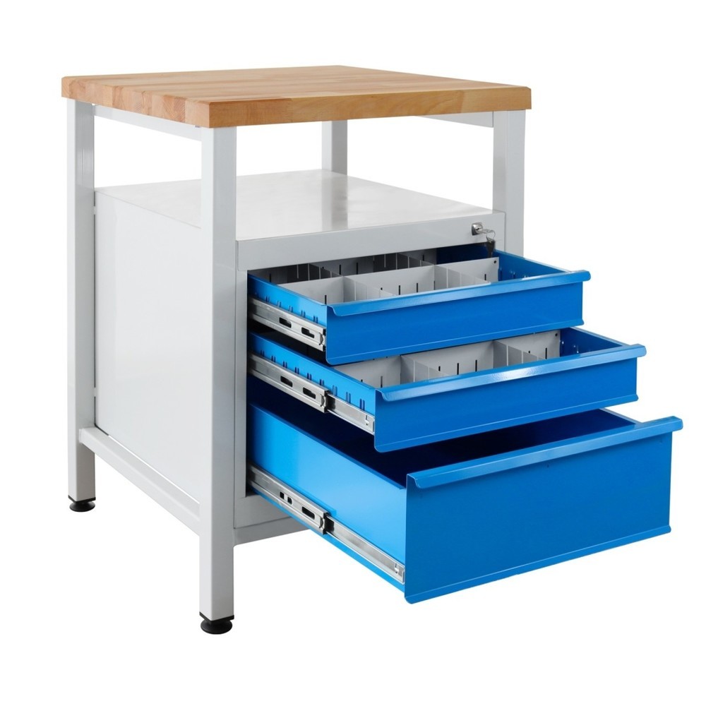 Immagine del prodotto n. 3: Banco da lavoro Steinbock® Premium, 1 ripiano, 3 cassetti, portata 300 kg, AxLxP 840 x 600 x 600 mm, RAL 7035/5012