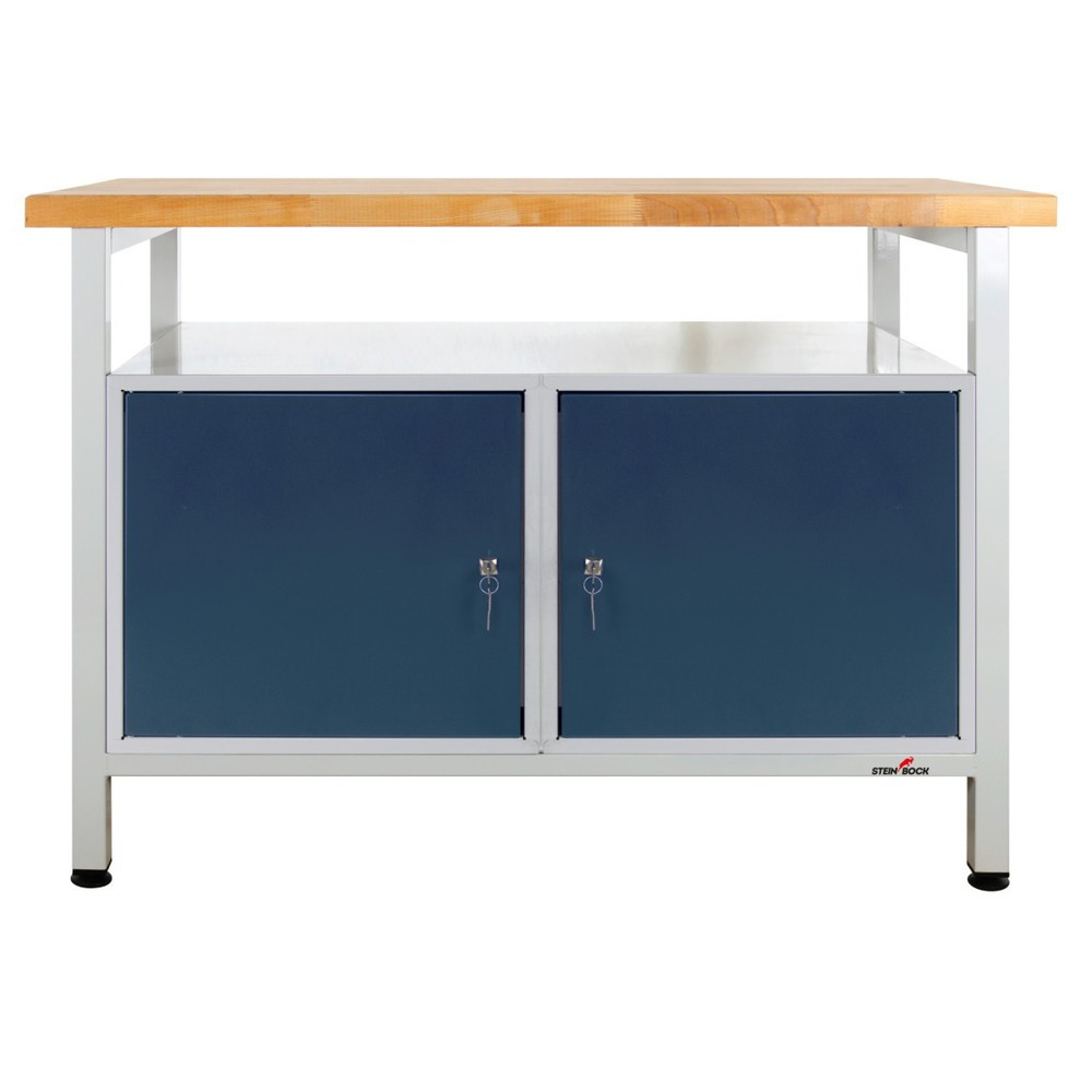 Immagine del prodotto n. 1: Banco da lavoro Steinbock® Premium, 1 ripiano, 2 ante, portata 300 kg, AxLxP 840 x 1.200 x 600 mm, RAL 7035/7016