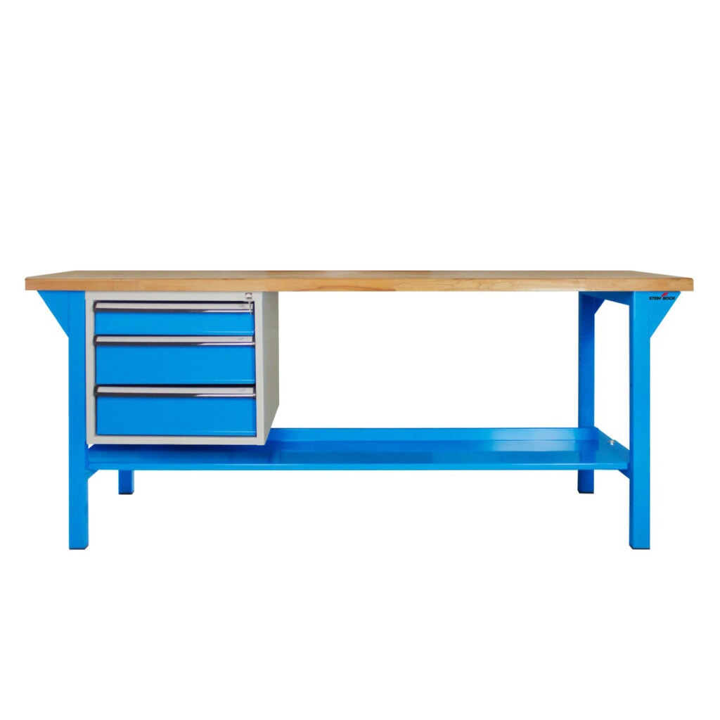 Banco da lavoro Steinbock® Pro, 3 cassetti, 1 ripiano, portata 500 kg, AxLxP 850 x 1.500 x 750 mm, RAL 5012 Immagine del prodotto n. 2: Banco da lavoro Steinbock® Pro, 3 cassetti, 1 ripiano, portata 500 kg, AxLxP 850 x 1.500 x 750 mm, RAL 5012
