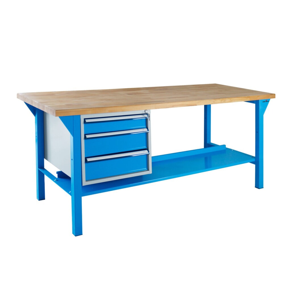 Immagine del prodotto: Banco da lavoro Steinbock® Pro, 3 cassetti, 1 ripiano, portata 500 kg, AxLxP 850 x 1.500 x 750 mm, RAL 5012