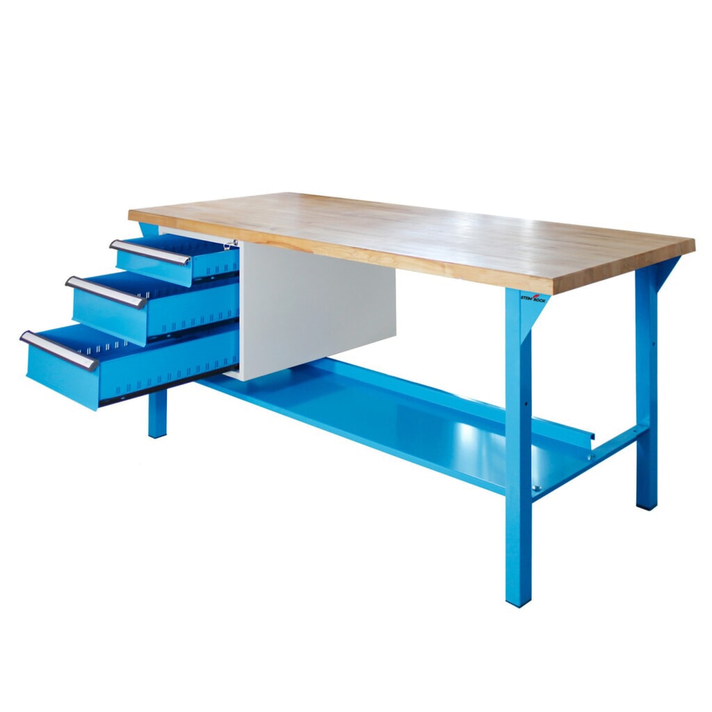 Banco da lavoro Steinbock® Pro, 3 cassetti, 1 ripiano, portata 500 kg, AxLxP 850 x 1.500 x 750 mm, RAL 5012 Immagine del prodotto n. 3: Banco da lavoro Steinbock® Pro, 3 cassetti, 1 ripiano, portata 500 kg, AxLxP 850 x 1.500 x 750 mm, RAL 5012