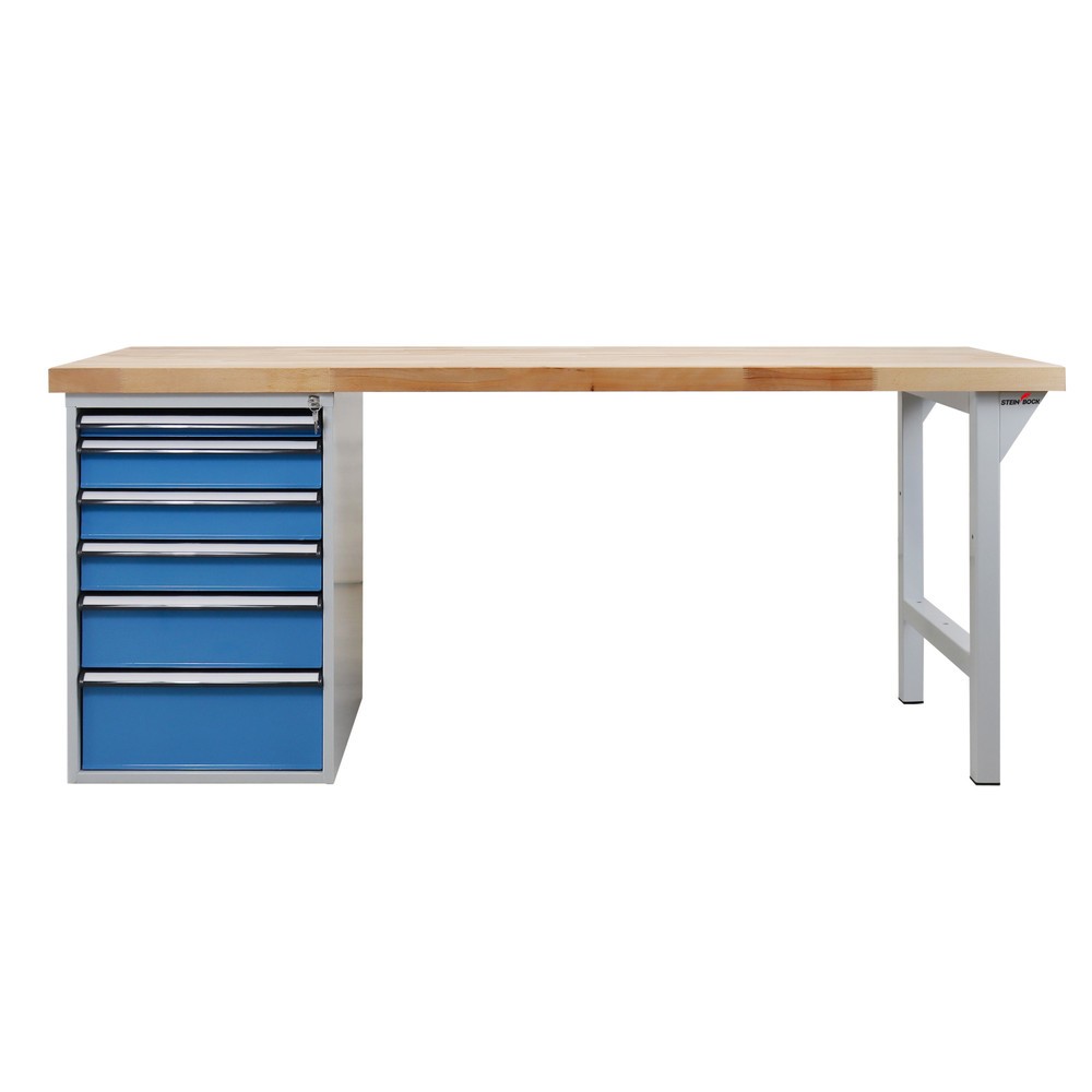 Immagine del prodotto n. 2: Banco da lavoro Steinbock® Pro, 6 cassetti, portata 500 kg, AxLxP 850 x 2.000 x 750 mm, RAL 7035/5012