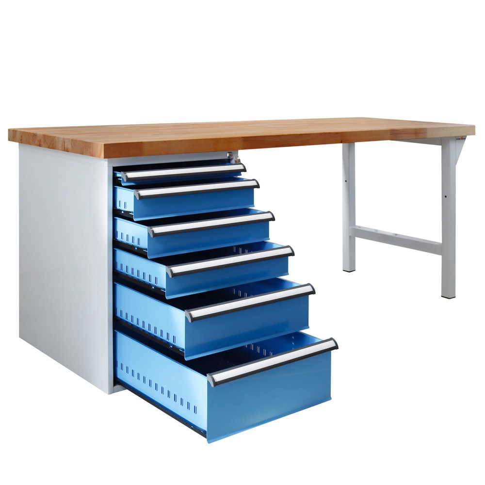 Immagine del prodotto n. 3: Banco da lavoro Steinbock® Pro, 6 cassetti, portata 500 kg, AxLxP 850 x 2.000 x 750 mm, RAL 7035/5012
