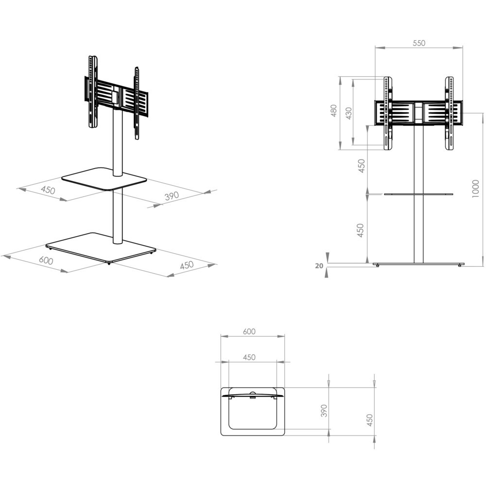 Immagine del prodotto n. 5: Base per TV Alani con ripiano intermedio, argento