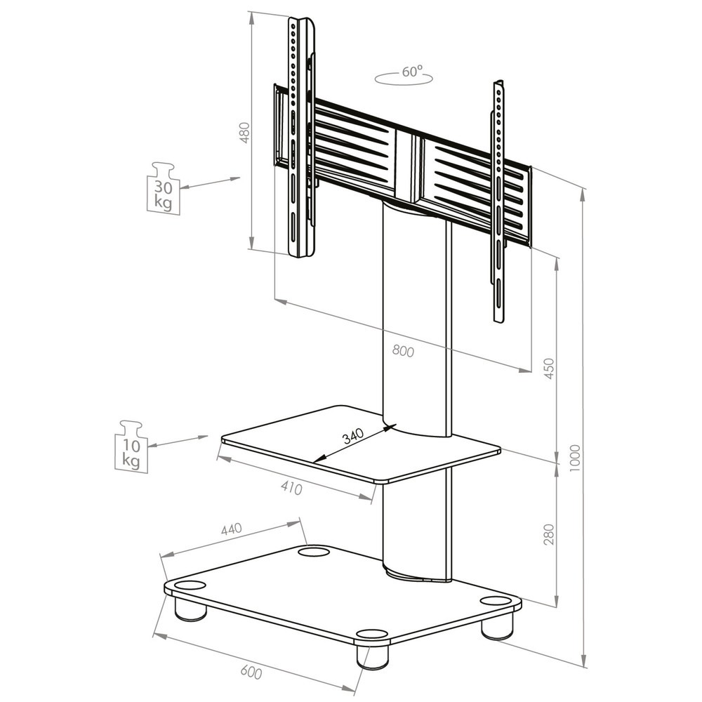 Immagine del prodotto n. 4: Base per TV Tosal con ripiano intermedio, argento