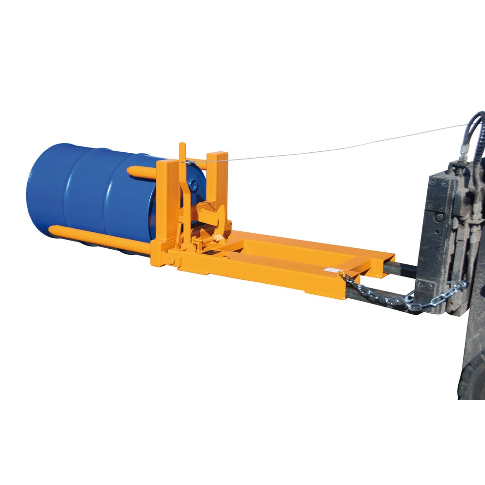 Immagine del prodotto n. 2: Bauer® pinza per fusti FW-I per fusti con tappo in acciaio da 200 litri e fusti con cerchi di rotolamento, ribaltamento del fusto, attacco per carrello elevatore, verniciata, giallo arancio