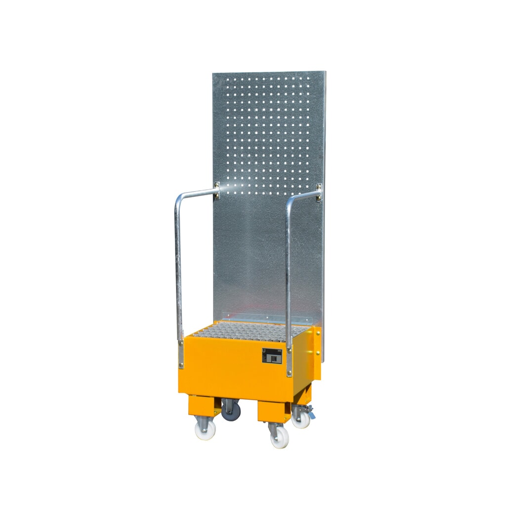 Bauer® vasca di raccolta in acciaio con piastra forata, mobile, 1x 60 l, AxLxP 1.775 x 1.775 x 590 mm, gialla arancio Immagine del prodotto: Bauer® vasca di raccolta in acciaio con piastra forata, mobile, 1x 60 l, AxLxP 1.775 x 1.775 x 590 mm, gialla arancio