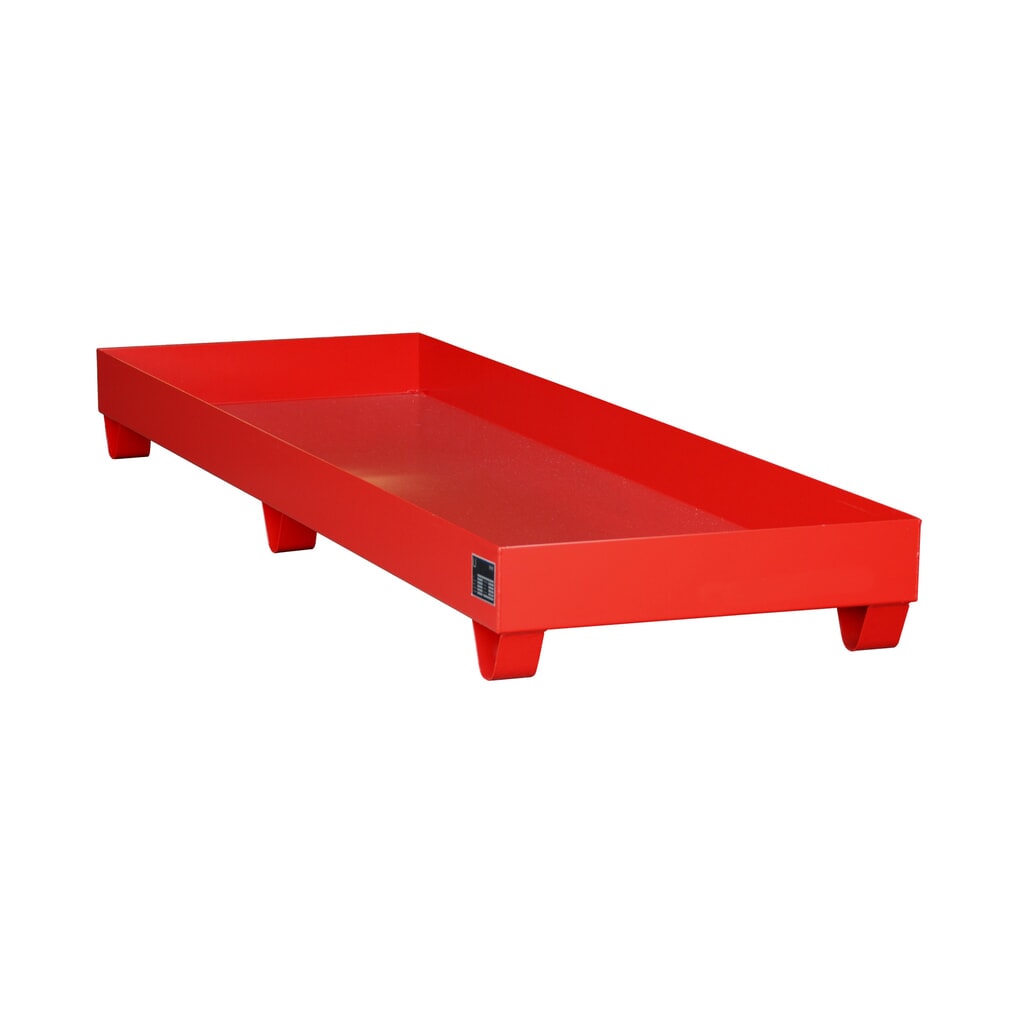Bauer® vasca di raccolta in acciaio, altezza libera sottoforche 100 mm, AxLxP 250 x 2.400 x 800 mm, senza griglia, 4x fusto da 200 l, rosso fuoco Immagine del prodotto: Bauer® vasca di raccolta in acciaio, altezza libera sottoforche 100 mm, AxLxP 250 x 2.400 x 800 mm, senza griglia, 4x fusto da 200 l, rosso fuoco