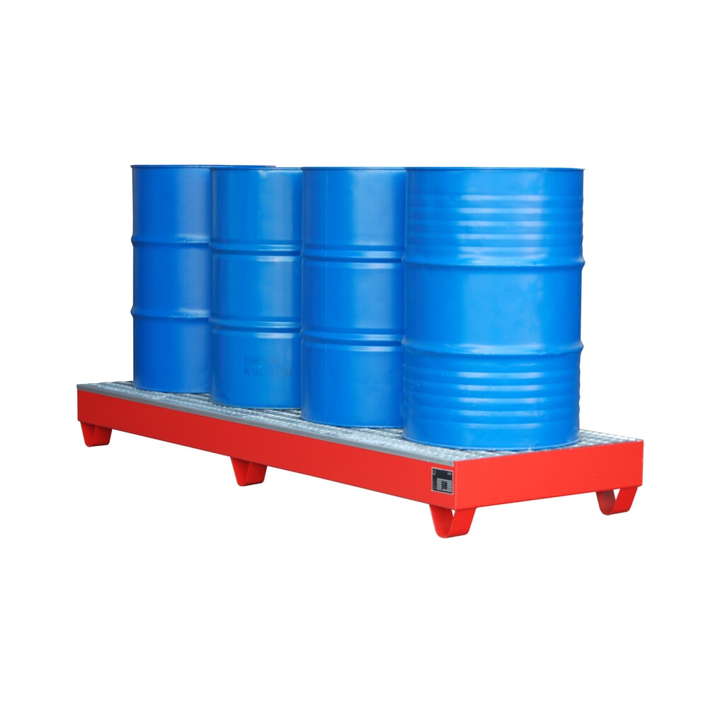 Immagine del prodotto: Bauer® vasca di raccolta in acciaio, altezza libera sottoforche 100 mm, AxLxP 250 x 2.400 x 800 mm, incl. griglia, 4x fusto da 200 l, rosso fuoco