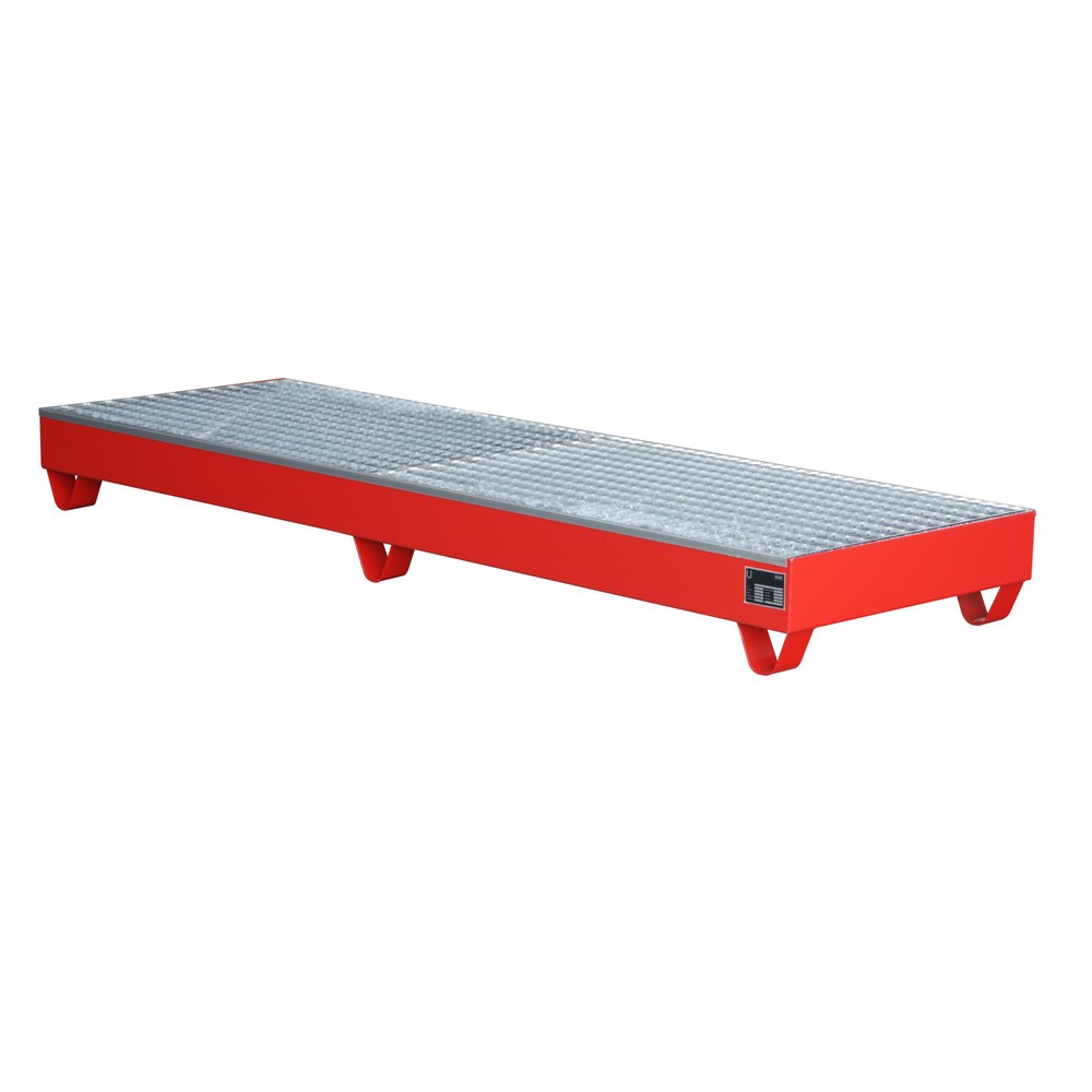 Immagine del prodotto n. 2: Bauer® Vasca di raccolta in acciaio, AxLxP 250 x 800 x 2.400 mm, incl. griglia, 4x 200 l, rosso fuoco