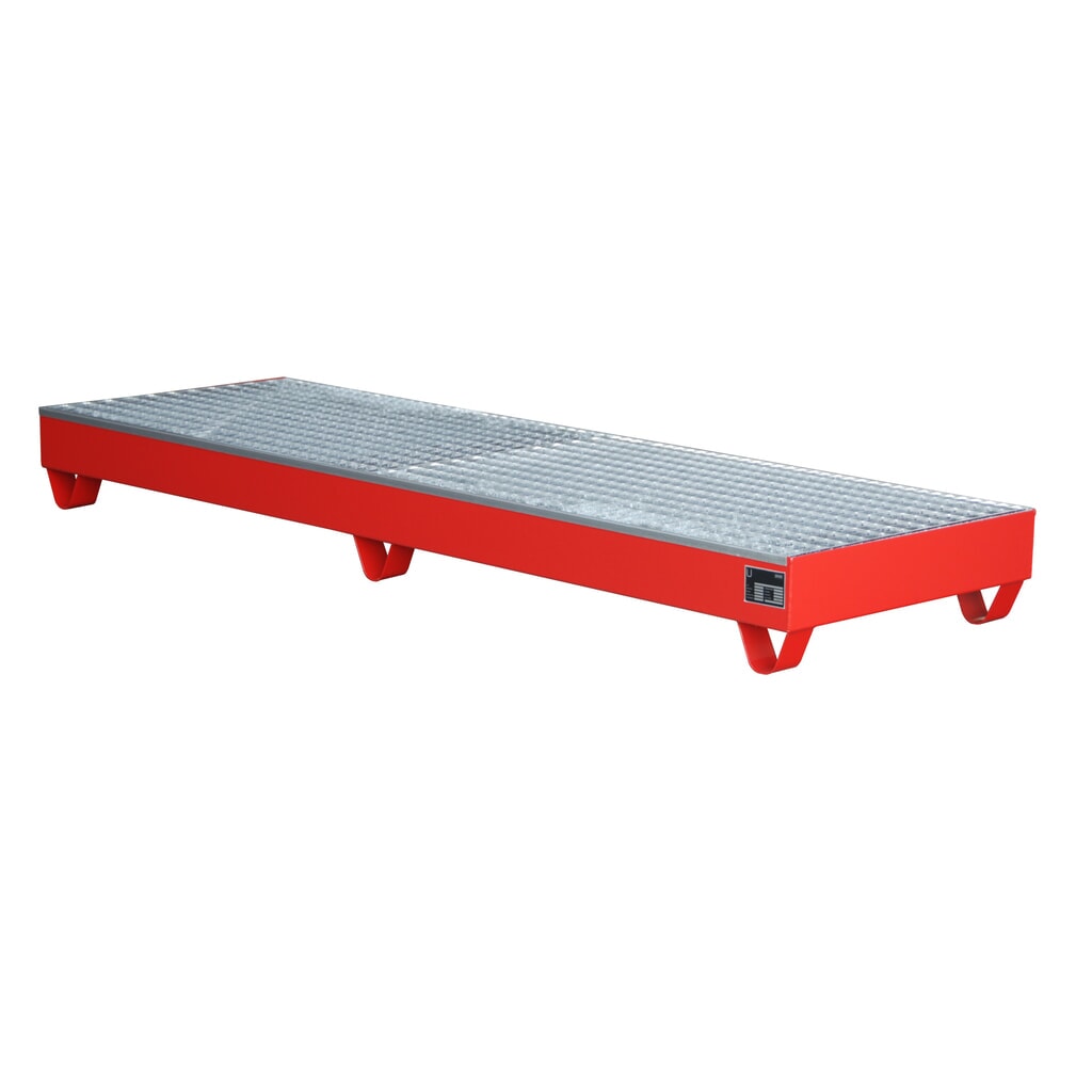 Immagine del prodotto n. 2: Bauer® vasca di raccolta in acciaio, altezza libera sottoforche 100 mm, AxLxP 250 x 2.400 x 800 mm, incl. griglia, 4x fusto da 200 l, rosso fuoco