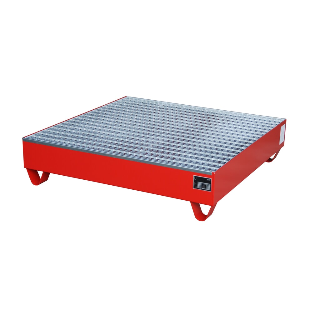 Bauer® vasca di raccolta in acciaio, altezza libera sottoforche 100 mm, AxLxP 285 x 1.200 x 1.200 mm, incl. griglia, 4x fusto da 200 l, rosso fuoco Immagine del prodotto: Bauer® vasca di raccolta in acciaio, altezza libera sottoforche 100 mm, AxLxP 285 x 1.200 x 1.200 mm, incl. griglia, 4x fusto da 200 l, rosso fuoco