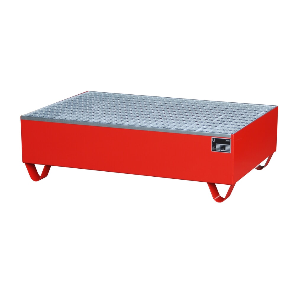 Immagine del prodotto: Bauer® vasca di raccolta in acciaio, altezza libera sottoforche 100 mm, AxLxP 360 x 1.200 x 800 mm, incl. griglia, 2x fusto da 200 l, rosso fuoco