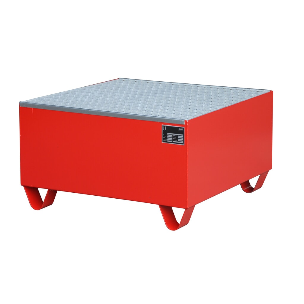 Bauer® vasca di raccolta in acciaio, altezza libera sottoforche 100 mm, AxLxP 465 x 800 x 800 mm, incl. griglia, 1x fusto da 200 l, rosso fuoco Immagine del prodotto: Bauer® vasca di raccolta in acciaio, altezza libera sottoforche 100 mm, AxLxP 465 x 800 x 800 mm, incl. griglia, 1x fusto da 200 l, rosso fuoco