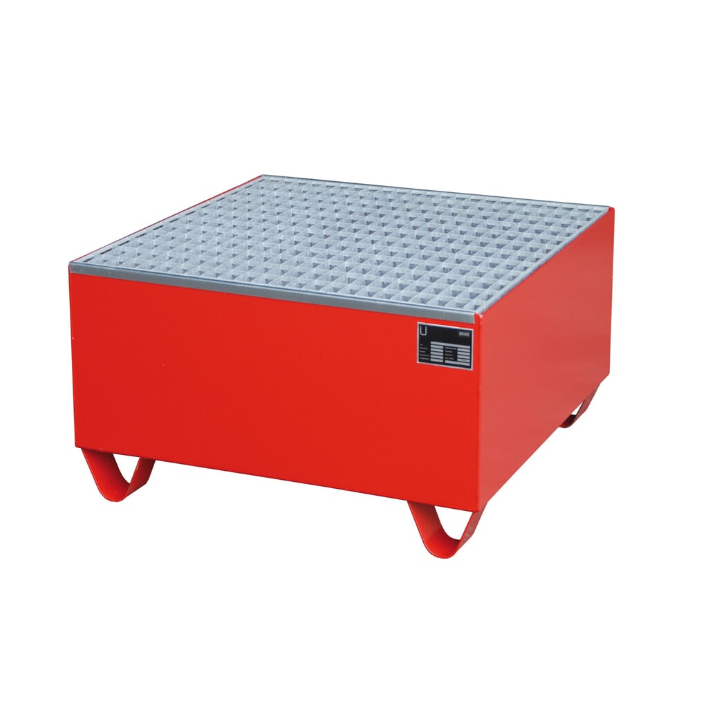 Immagine del prodotto n. 2: Bauer® vasca di raccolta in acciaio, altezza libera sottoforche 100 mm, AxLxP 465 x 800 x 800 mm, incl. griglia, 1x fusto da 200 l, rosso fuoco