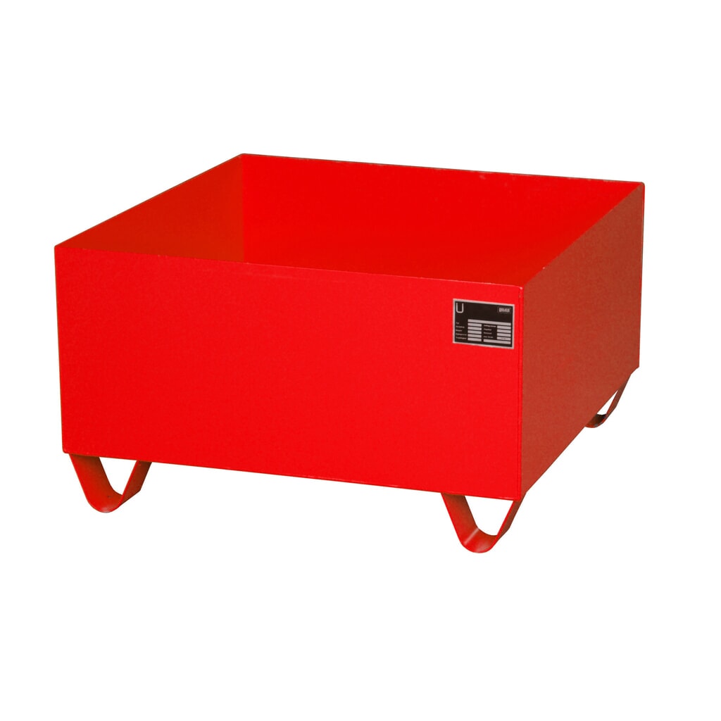 Bauer® vasca di raccolta in acciaio, altezza libera sottoforche 100 mm, AxLxP 465 x 800 x 800 mm, senza griglia, 1x fusto da 200 l, rosso fuoco Immagine del prodotto: Bauer® vasca di raccolta in acciaio, altezza libera sottoforche 100 mm, AxLxP 465 x 800 x 800 mm, senza griglia, 1x fusto da 200 l, rosso fuoco