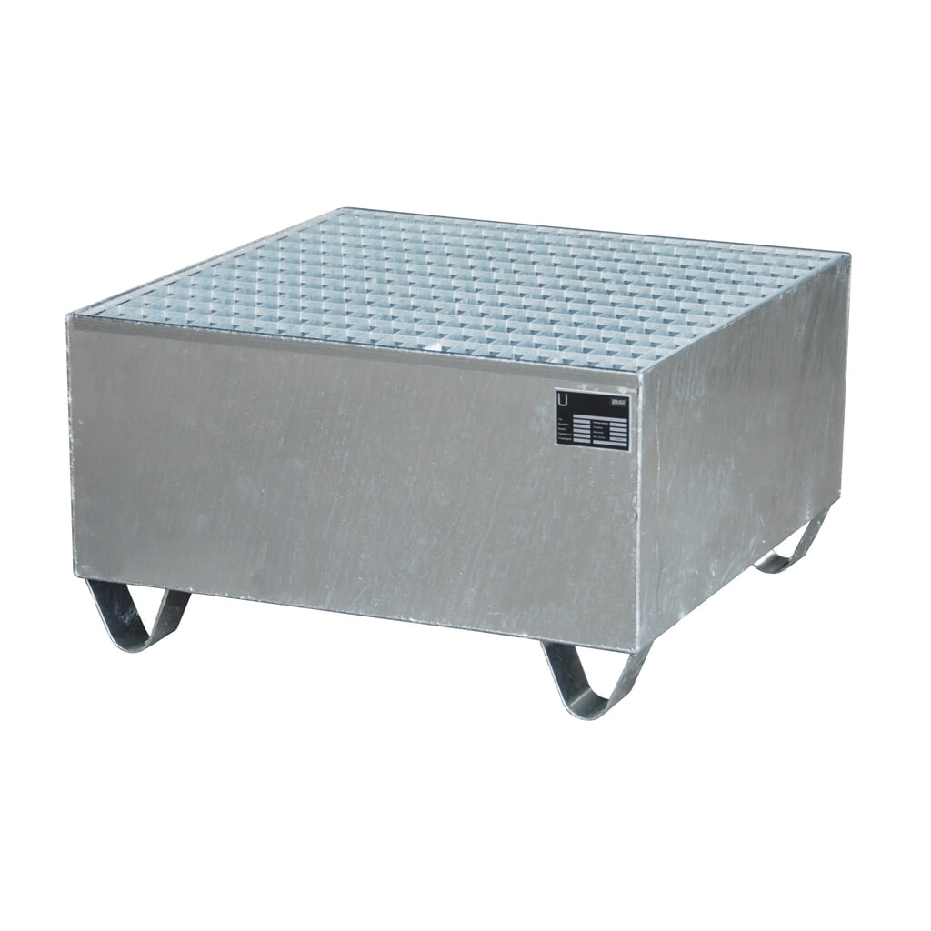 Immagine del prodotto: Bauer® vasca di raccolta in acciaio, altezza libera sottoforche 100 mm, AxLxP 465 x 800 x 800 mm, incl. griglia, 1x fusto da 200 l, zincata a caldo