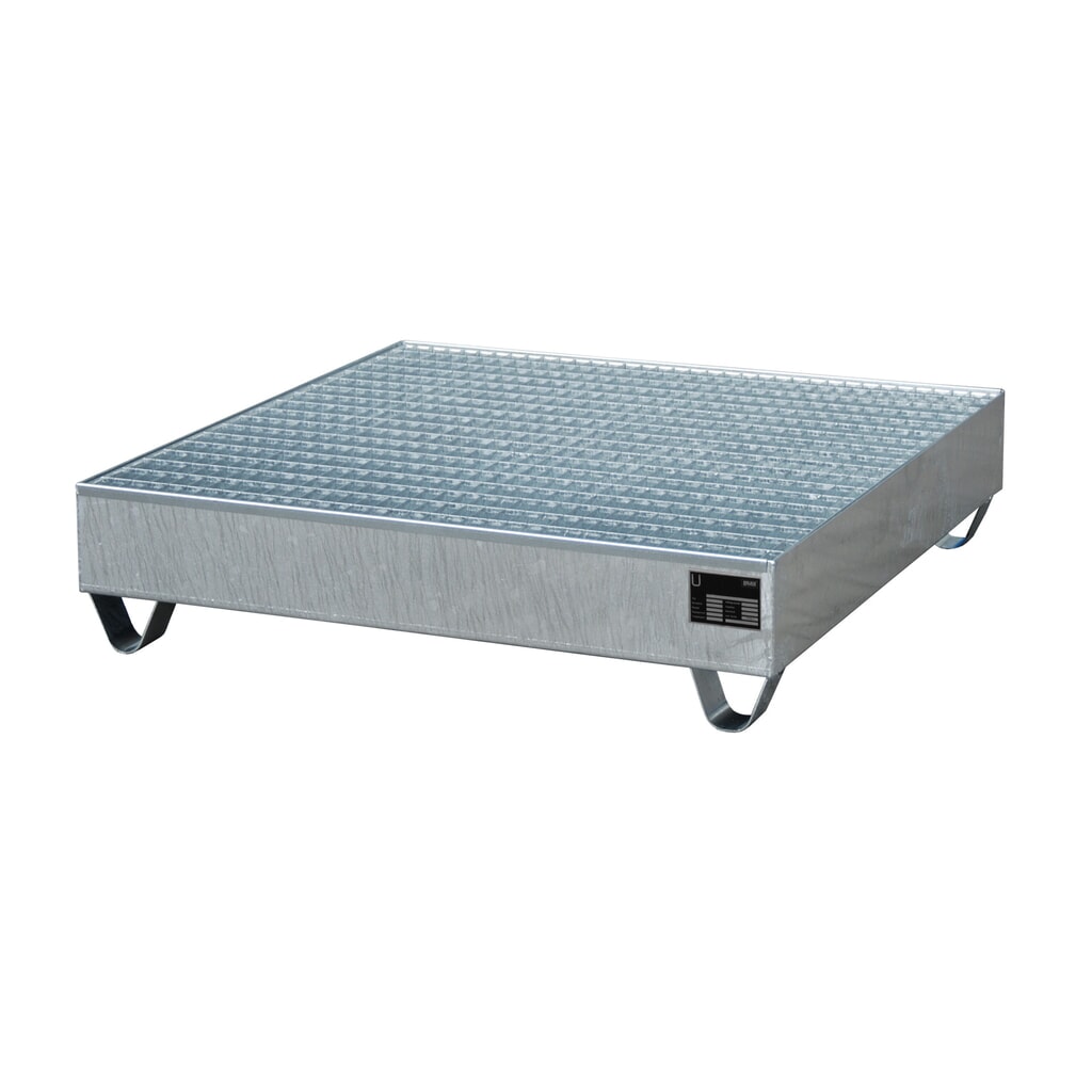 Immagine del prodotto: Bauer® vasca di raccolta in acciaio, altezza libera sottoforche 100 mm, AxLxP 285 x 1.200 x 1.200 mm, incl. griglia, 4x fusto da 200 l, zincata a caldo