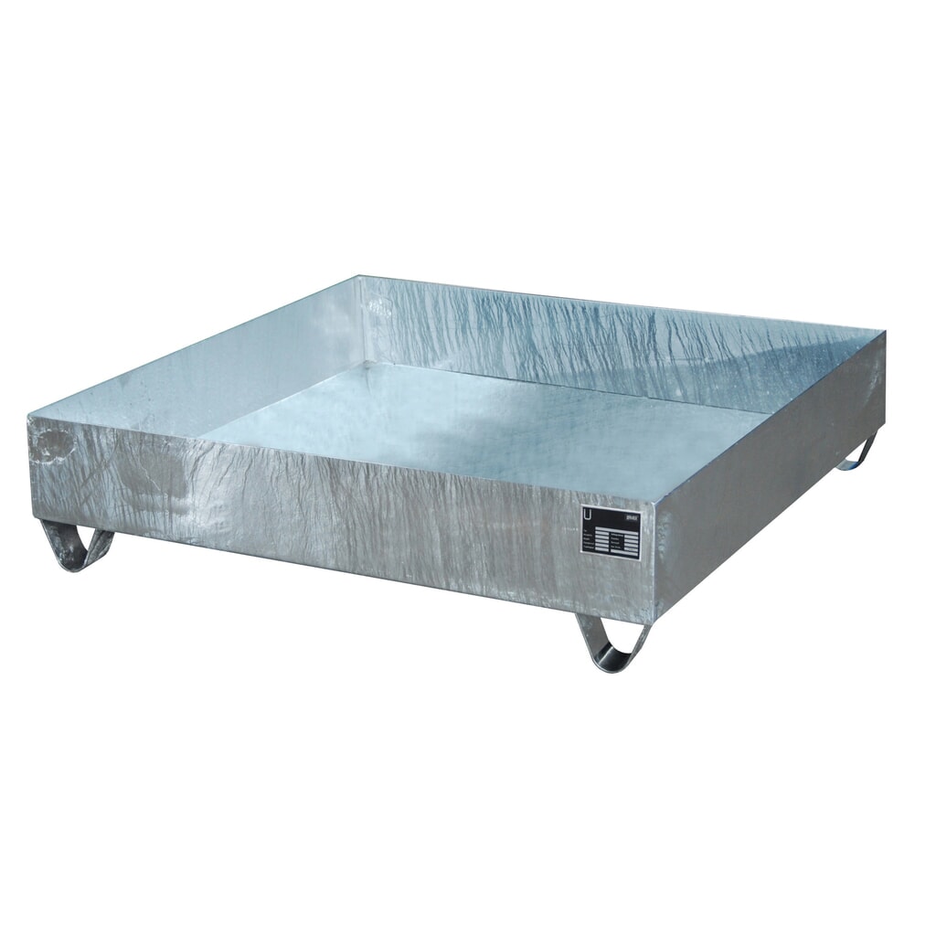 Immagine del prodotto: Bauer® vasca di raccolta in acciaio, altezza libera sottoforche 100 mm, AxLxP 285 x 1.200 x 1.200 mm, senza griglia, 4x fusto da 200 l, zincata a caldo