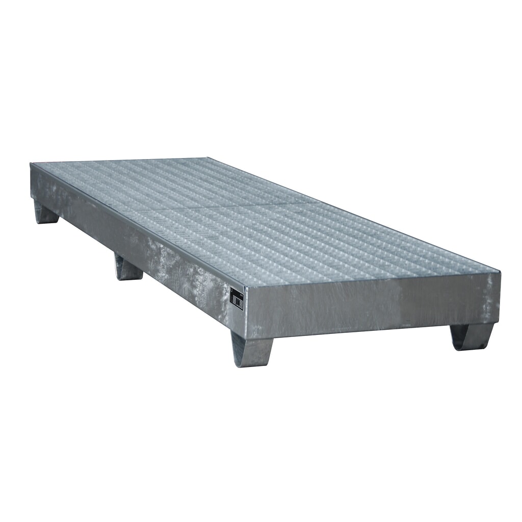 Immagine del prodotto n. 2: Bauer® vasca di raccolta in acciaio, altezza libera sottoforche 100 mm, AxLxP 250 x 2.400 x 800 mm, incl. griglia, 4x fusto da 200 l, zincata a caldo