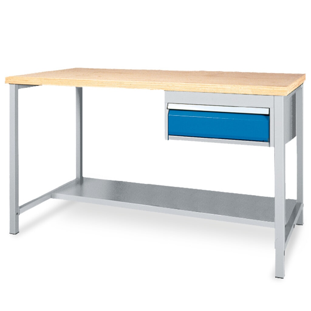 Bedrunka+Hirth Banco da lavoro con vano portaoggetti + 1 cassetto, portata 200 kg, AxLxP 859 x 1.500 x 750 mm Immagine del prodotto: Bedrunka+Hirth Banco da lavoro con vano portaoggetti + 1 cassetto, portata 200 kg, AxLxP 859 x 1.500 x 750 mm