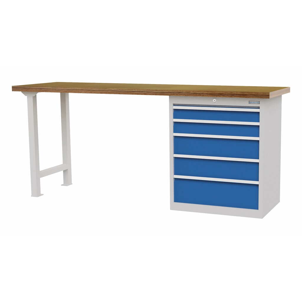 Bedrunka+Hirth Banco da lavoro in serie con 5 cassetti, portata 1.000 kg, AxLxP 859 x 2.000 x 600 mm Immagine del prodotto: Bedrunka+Hirth Banco da lavoro in serie con 5 cassetti, portata 1.000 kg, AxLxP 859 x 2.000 x 600 mm