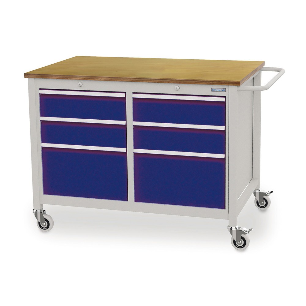 Immagine del prodotto n. 1: Bedrunka+Hirth Banco da lavoro mobile, 6 cassetti, Blu genziana