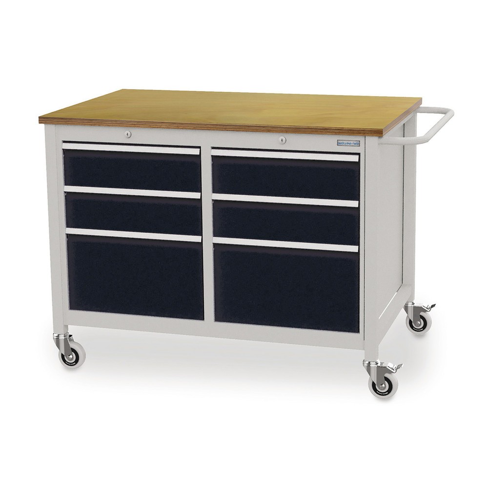 Immagine del prodotto n. 1: Bedrunka+Hirth Banco da lavoro mobile, 6 cassetti, nero profondo