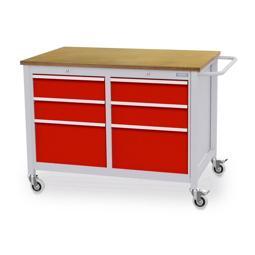 Immagine del prodotto n. 1: Bedrunka+Hirth Banco da lavoro mobile, 6 cassetti, Rosso traffico