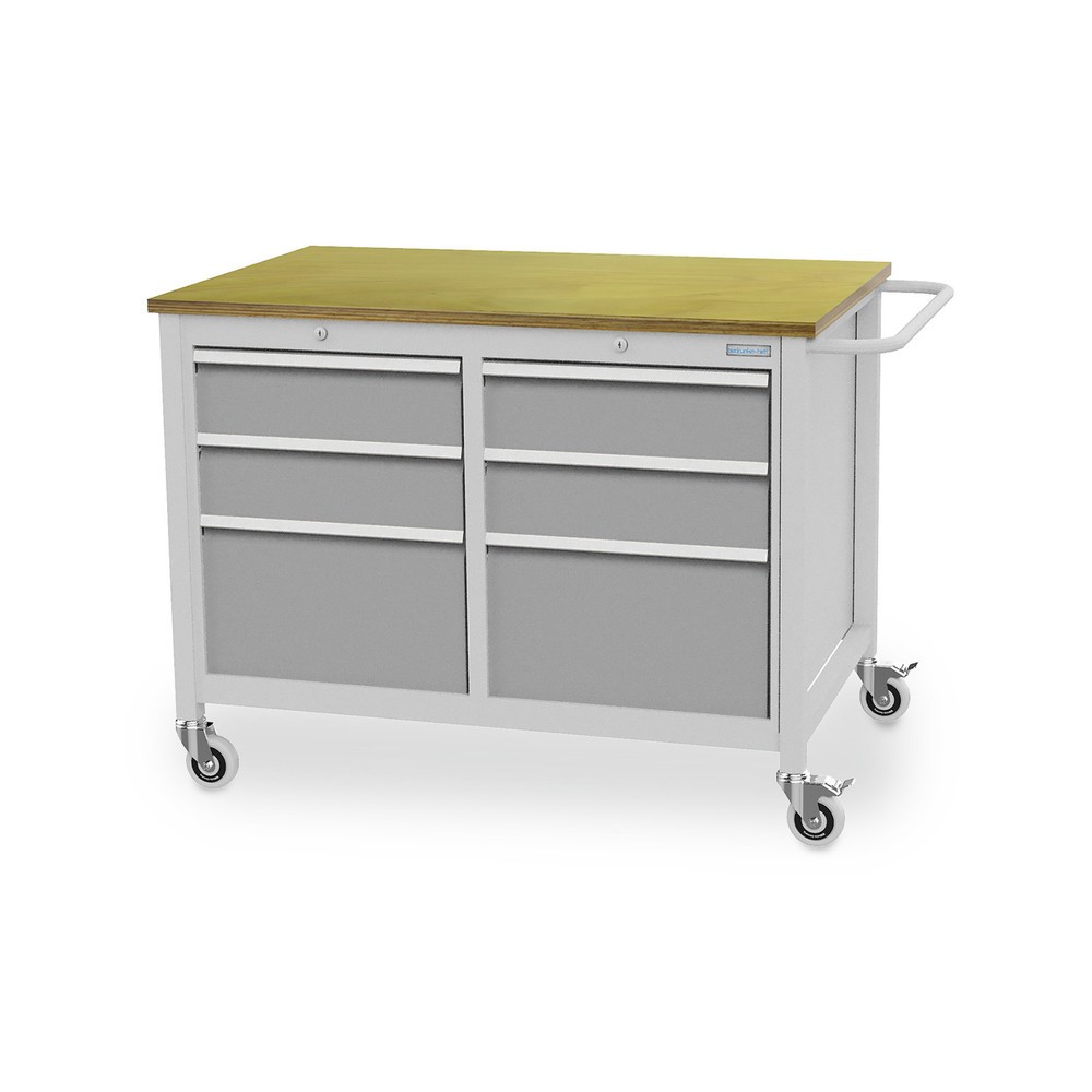 Immagine del prodotto n. 1: Bedrunka+Hirth Banco da lavoro mobile, 6 cassetti, bianco alluminio