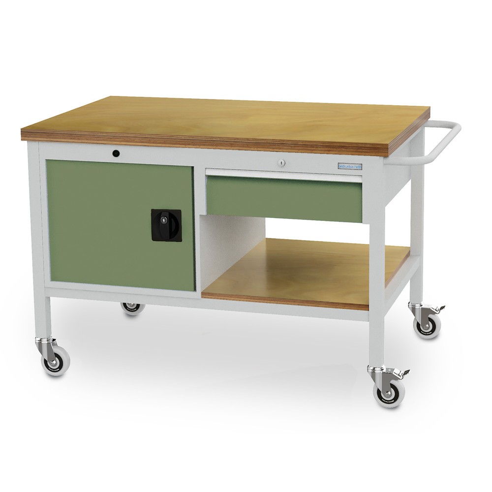 Immagine del prodotto n. 1: Bedrunka+Hirth Banco da lavoro mobile, armadio, 1 cassetto, Verde reseda