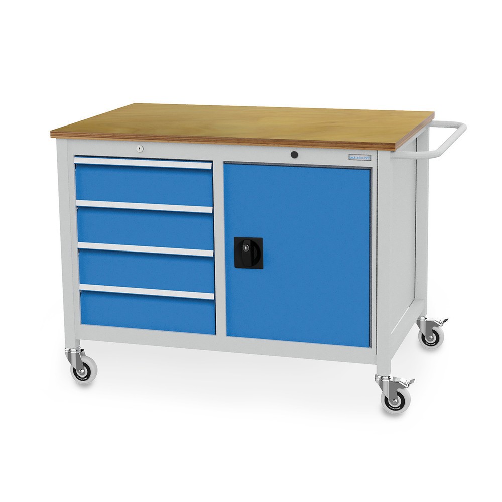 Immagine del prodotto: Bedrunka+Hirth Banco da lavoro mobile, armadio, 4 cassetti, Blu luce