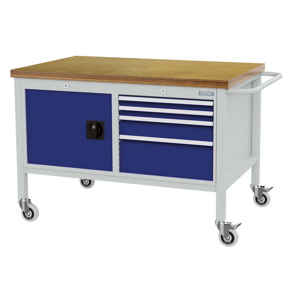 Immagine del prodotto n. 1: Bedrunka+Hirth Banco da lavoro mobile, armadio, 4 cassetti in diverse altezze, Blu genziana