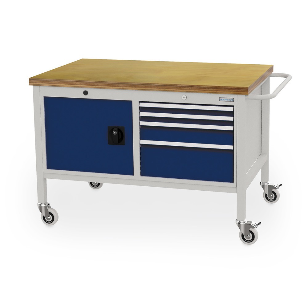 Immagine del prodotto n. 1: Bedrunka+Hirth Banco da lavoro mobile, armadio, 4 cassetti in diverse altezze, Blu cobalto