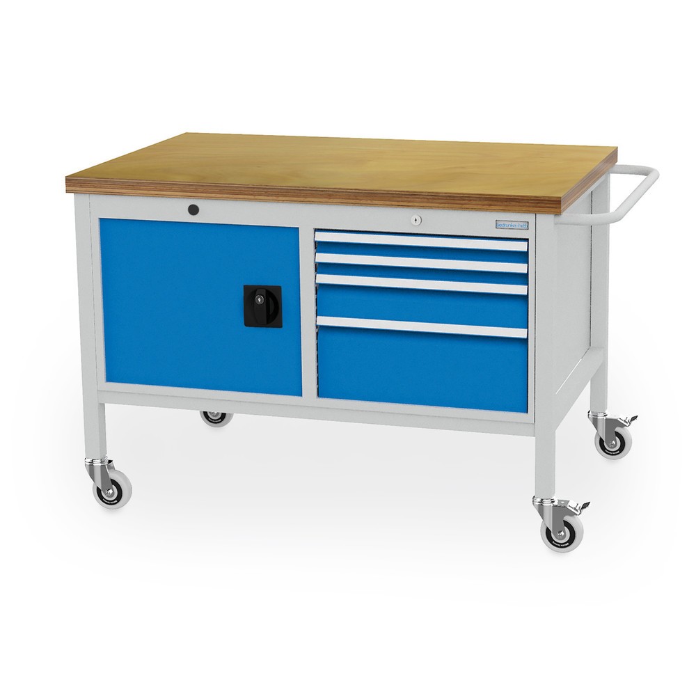 Immagine del prodotto n. 1: Bedrunka+Hirth Banco da lavoro mobile, armadio, 4 cassetti in diverse altezze, Blu luce