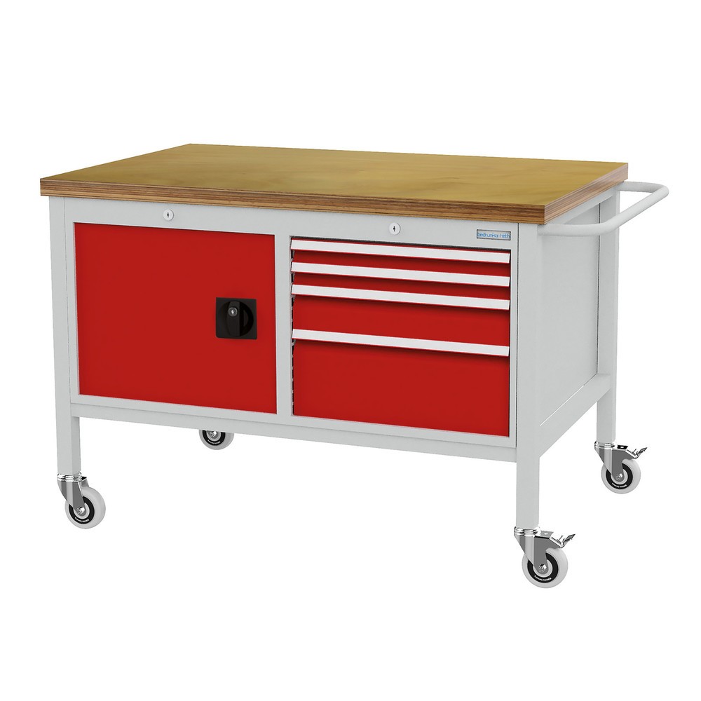 Immagine del prodotto n. 1: Bedrunka+Hirth Banco da lavoro mobile, armadio, 4 cassetti in diverse altezze, Rosso traffico