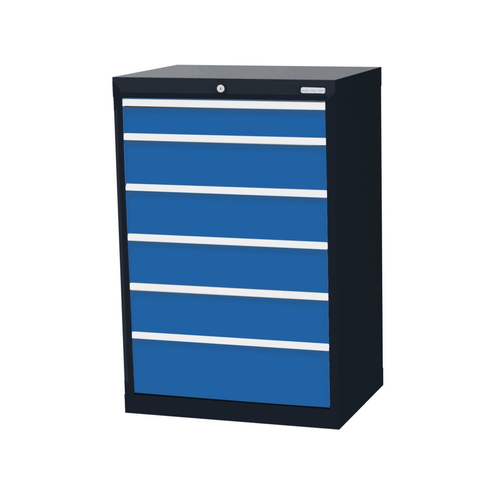 Immagine del prodotto: Bedrunka+Hirth Cassettiera professionale, cassetti 1x100 + 4x150 + 1x200 mm, AxLxP 1.019 x 680 x 500 mm, grigio antracite, Blu luce