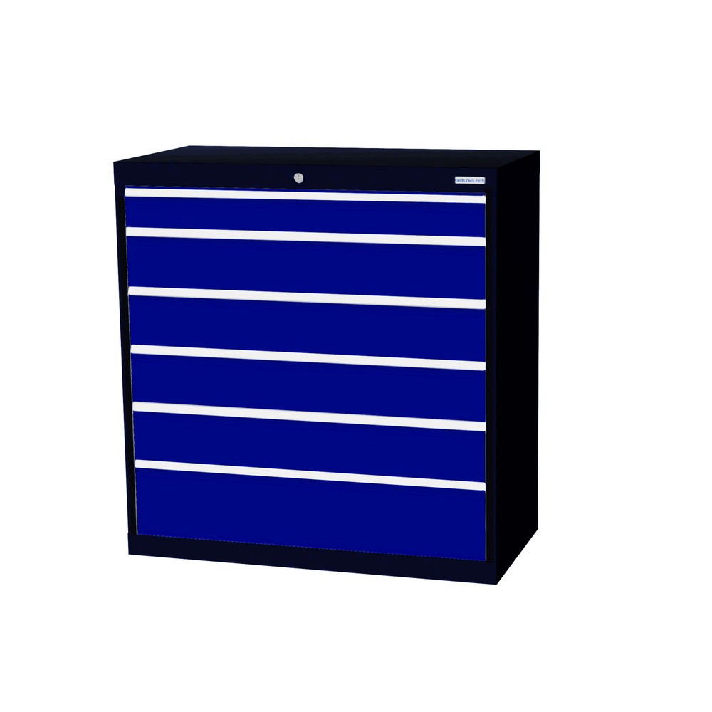 Immagine del prodotto: Bedrunka+Hirth Cassettiera professionale, cassetti 1x100 + 4x150 + 1x200 mm, AxLxP 1.019 x 980 x 500 mm, grigio antracite, Blu genziana