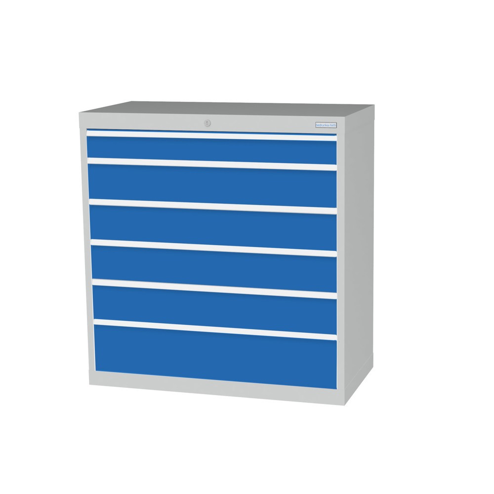 Immagine del prodotto: Bedrunka+Hirth Cassettiera professionale, cassetti 1x100 + 4x150 + 1x200 mm, AxLxP 1.019 x 980 x 500 mm, grigio chiaro, Blu luce