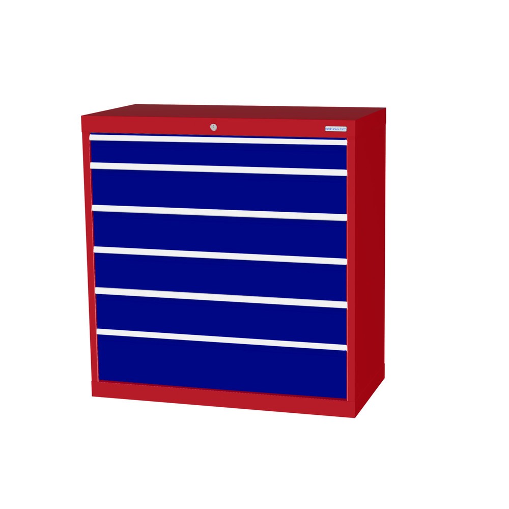 Immagine del prodotto: Bedrunka+Hirth Cassettiera professionale, cassetti 1x100 + 4x150 + 1x200 mm, AxLxP 1.019 x 980 x 500 mm, Rosso rubino, Blu genziana