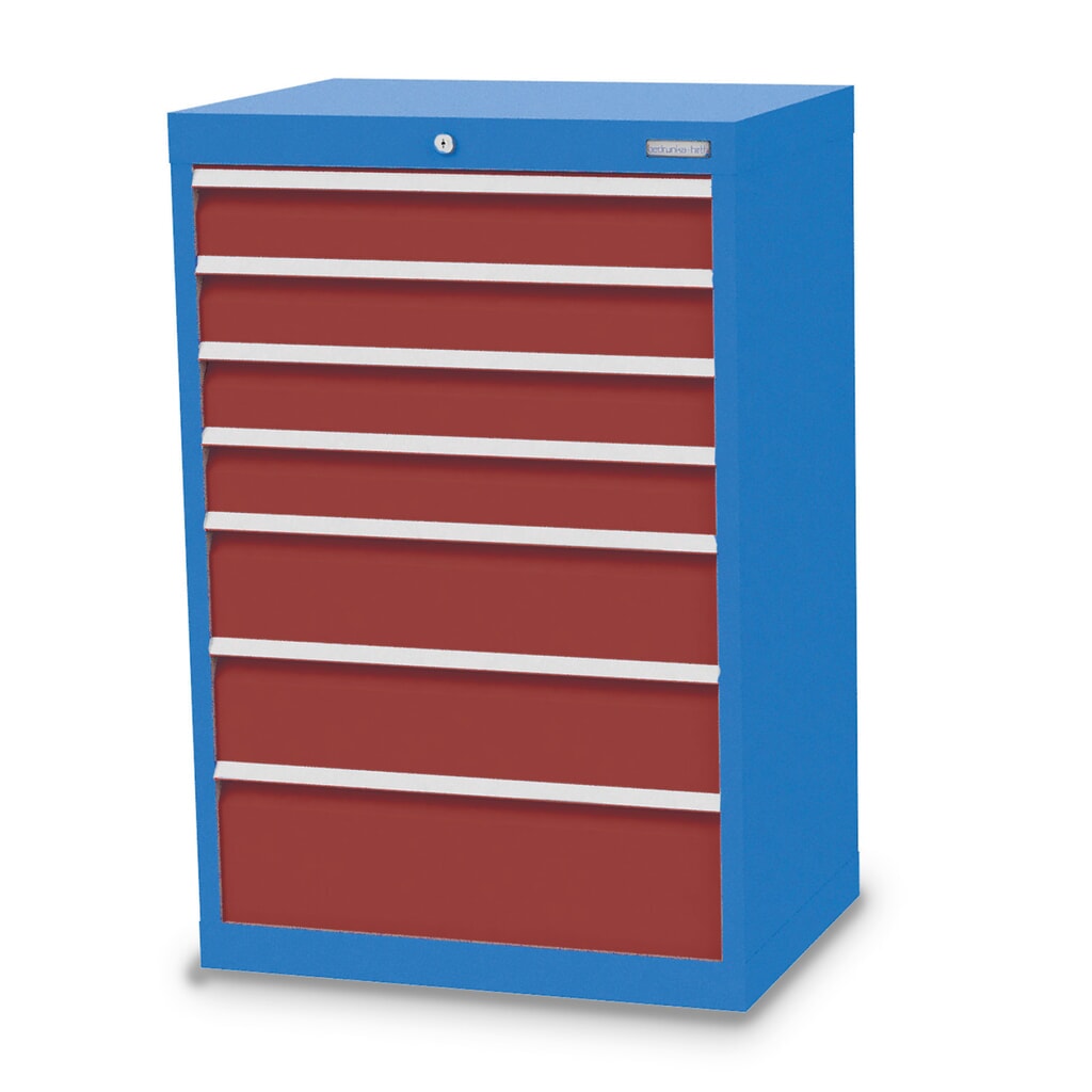Immagine del prodotto: Bedrunka+Hirth Cassettiera professionale, cassetti 4x100 + 2x150 + 1x200 mm, AxLxP 1.019 x 680 x 500 mm, Blu luce, Rosso rubino