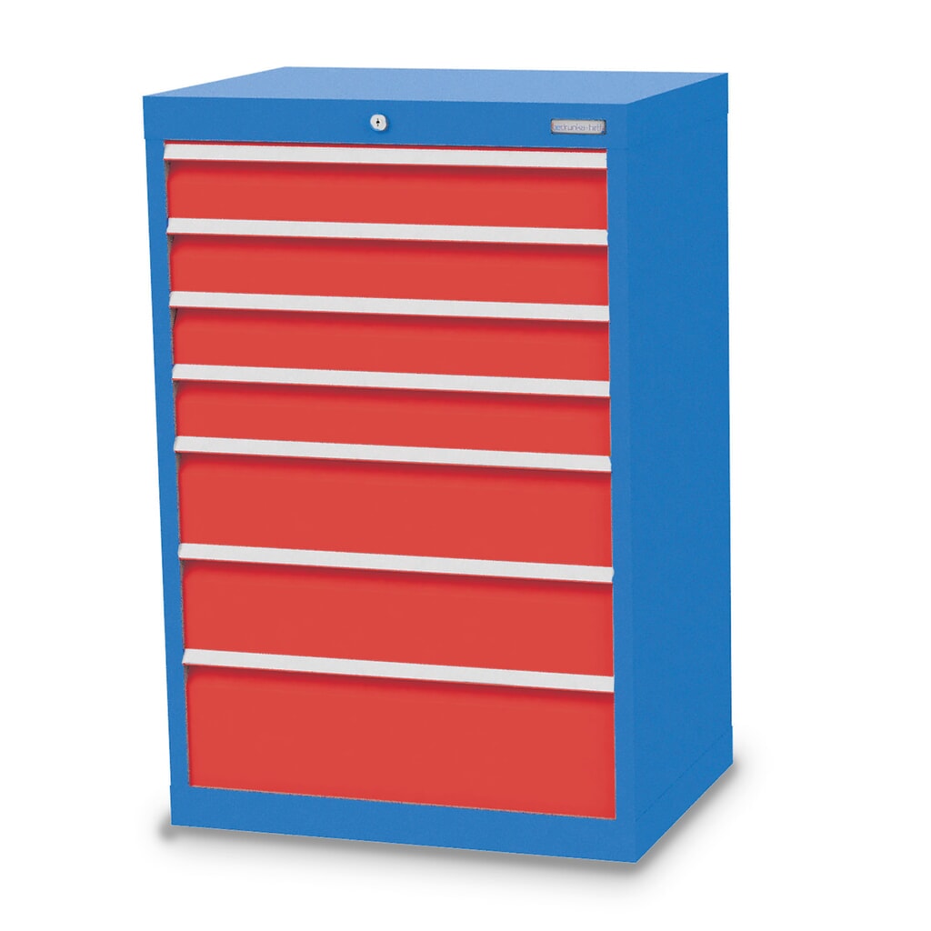 Immagine del prodotto: Bedrunka+Hirth Cassettiera professionale, cassetti 4x100 + 2x150 + 1x200 mm, AxLxP 1.019 x 680 x 500 mm, Blu luce, Rosso traffico