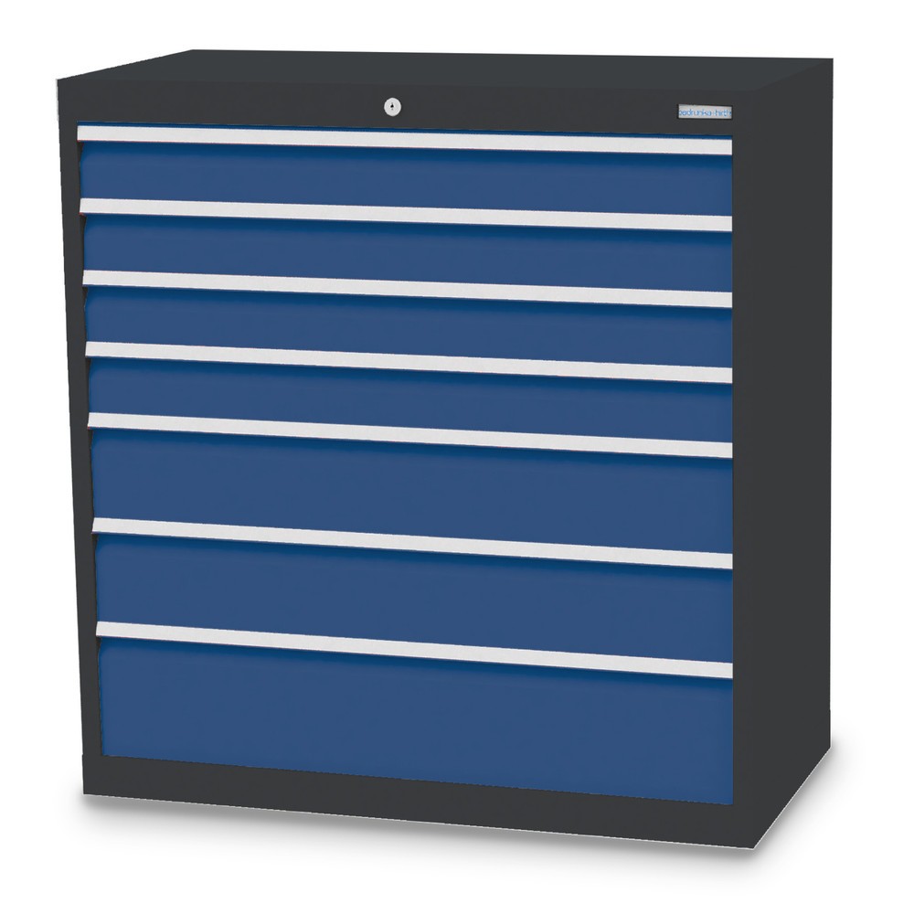 Immagine del prodotto: Bedrunka+Hirth Cassettiera professionale, cassetti 4x100 + 2x150 + 1x200 mm, AxLxP 1.019 x 980 x 500 mm, grigio antracite, Blu genziana